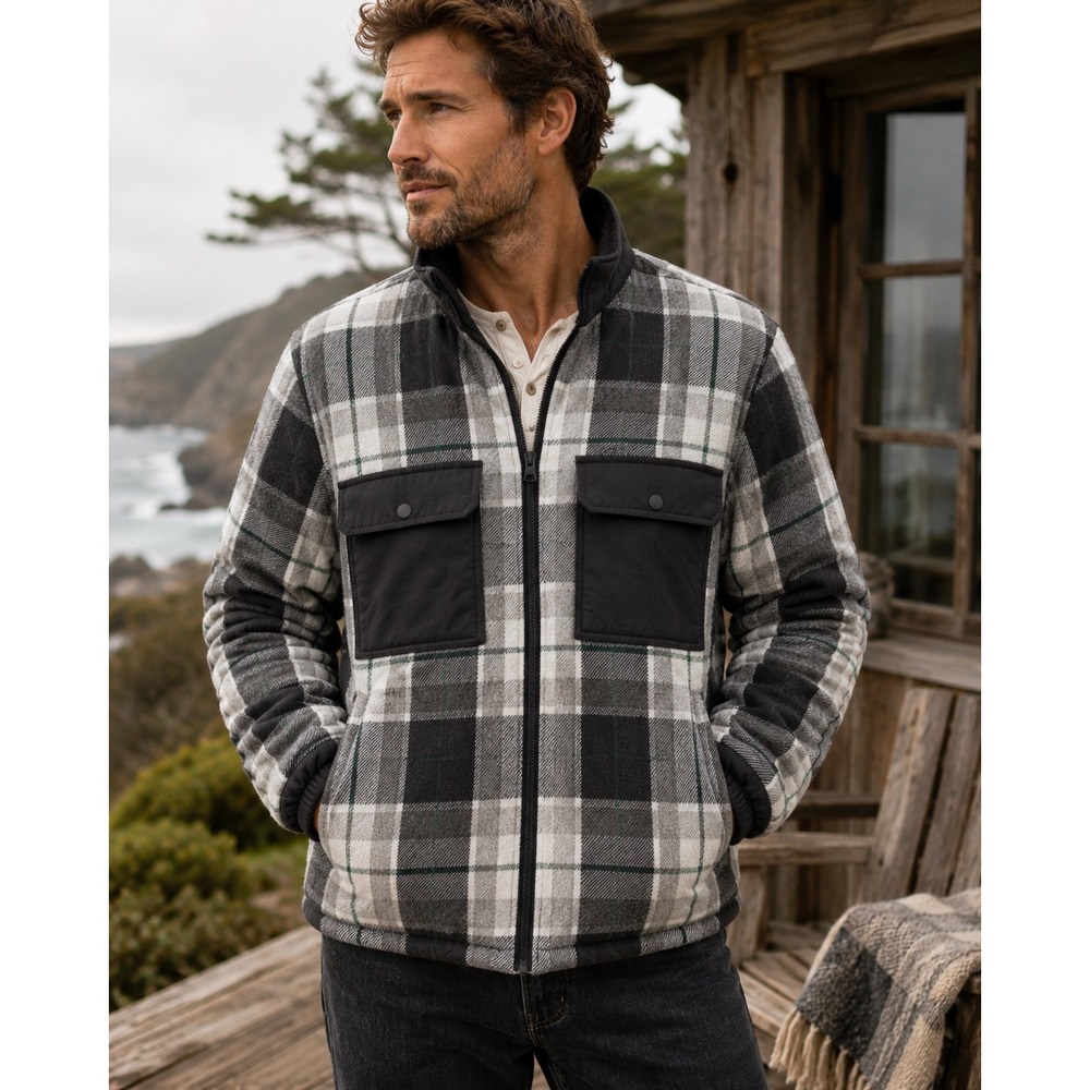 Outerknown Evolution Reversible Blanket Jacket Plaid Organic Insulated Gray M‎